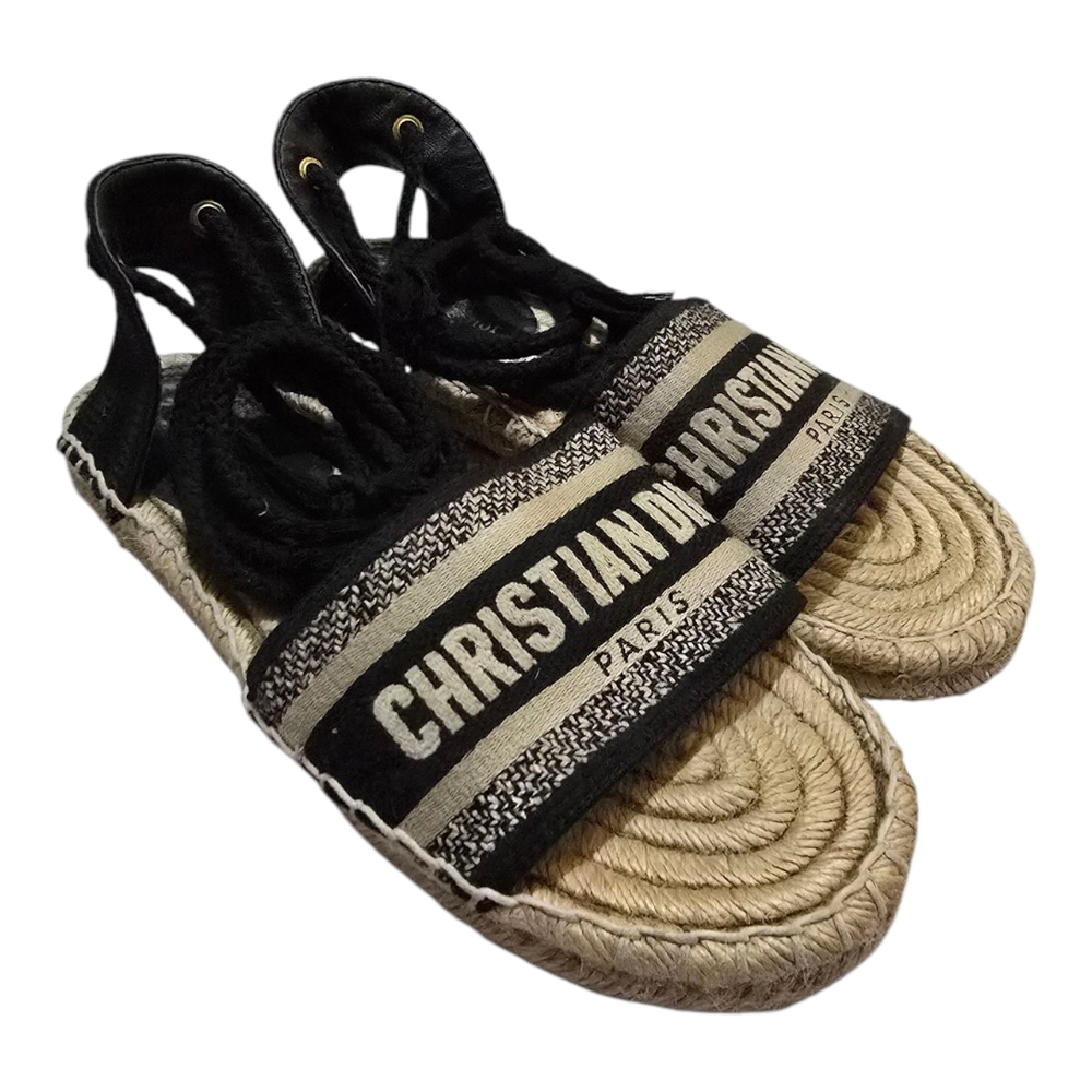 Dior Black and Natural Embroidered Logo Espadrilles